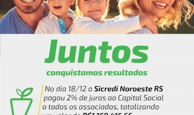 Sicredi Noroeste presenteia os associados nesse final de ano com o pagamento dos juros ao capital social