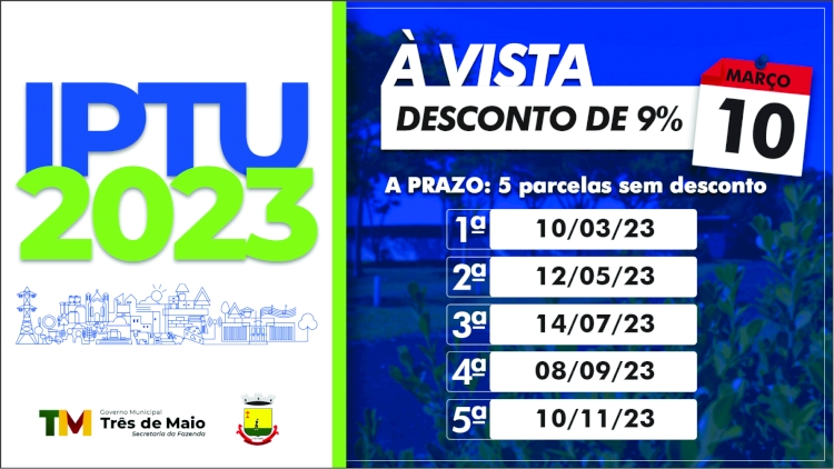 Pagamento de IPTU em cota única com desconto vence em 10 de março