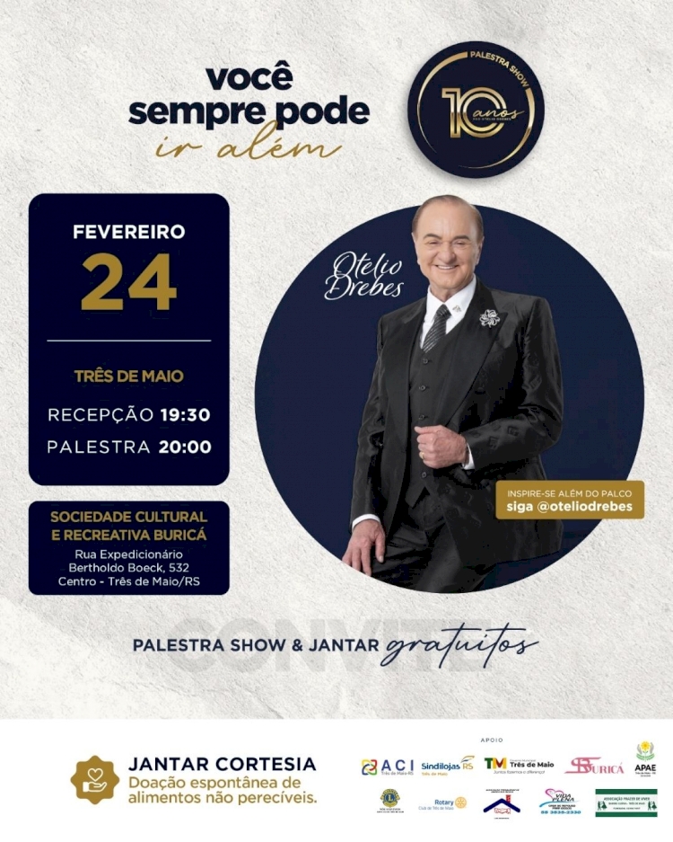 Palestra Show com Otelio Drebes será dia 24 de fevereiro